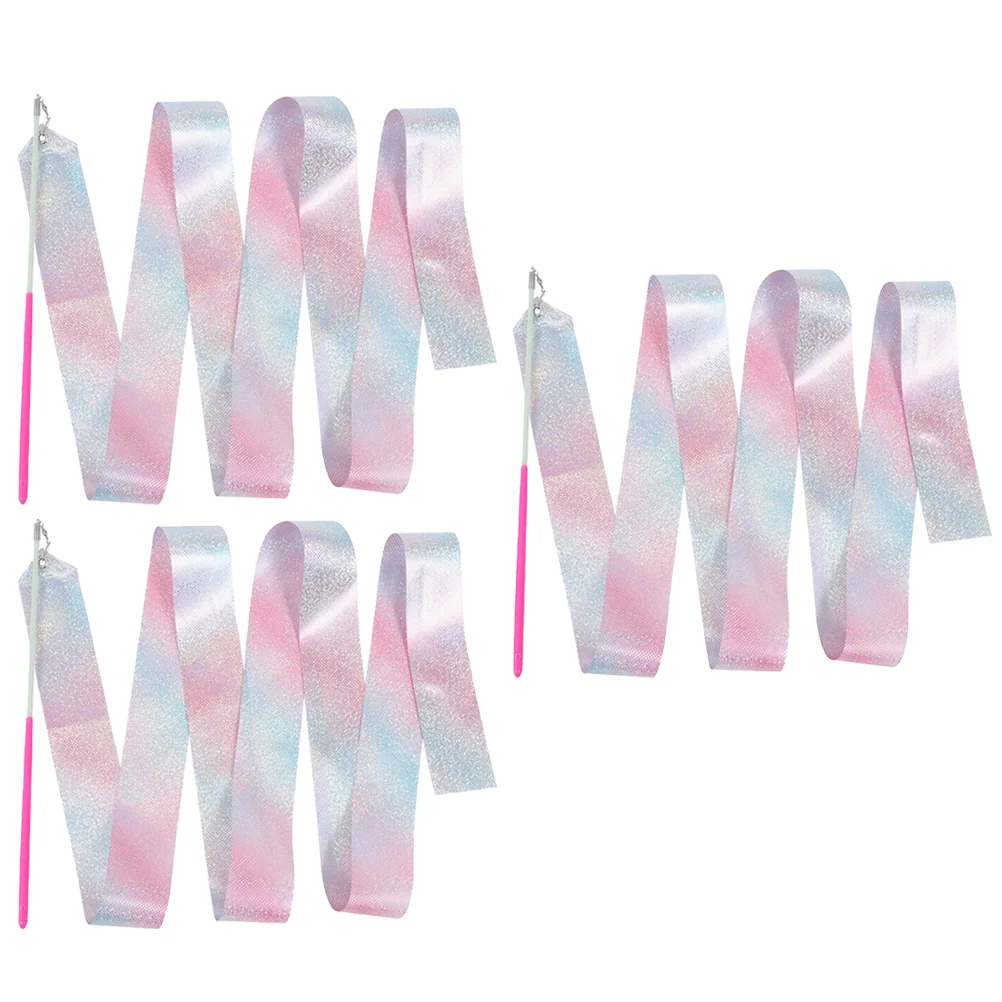 

3pcs Dance Ribbons Rainbow Streamers Portable Gymnastics Ribbon Dance Ribbon