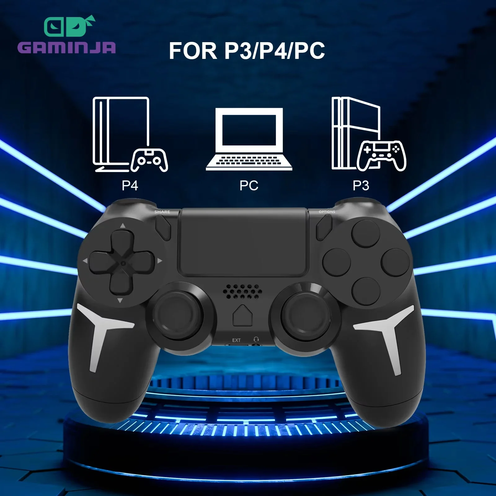 GAMINJA 6-محور جيروسكوب مزدوج الاهتزاز مع لوحة اللمس لوحة ألعاب لاسلكية وحدة تحكم بلوتوث ل PS4 PS3 وحدة التحكم الكمبيوتر