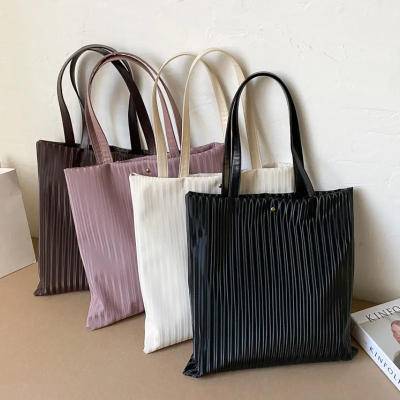 

Women Handbags for Female Bag PU Shoulder Bag Large Capacity Tote Bas Solid Color Striped Travel Bag Ladies Shopper Bag