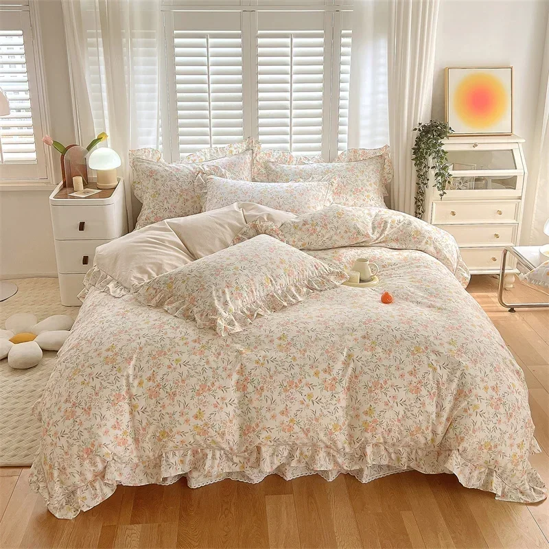 

Ruffle Bedding Set 100% Cotton 1 Duvet Cover 2 Pillowcases No Sheet Ultra Soft Touch Floral Style 200x230 220x240