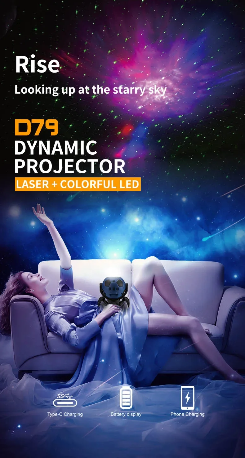Description Picture 2 of itemGalaxy Projector Soccer Ball Light Portable Laser Searchlight 360° Rotate Starry Sky Projection Bedroom Ceiling Atmosphere Lamp