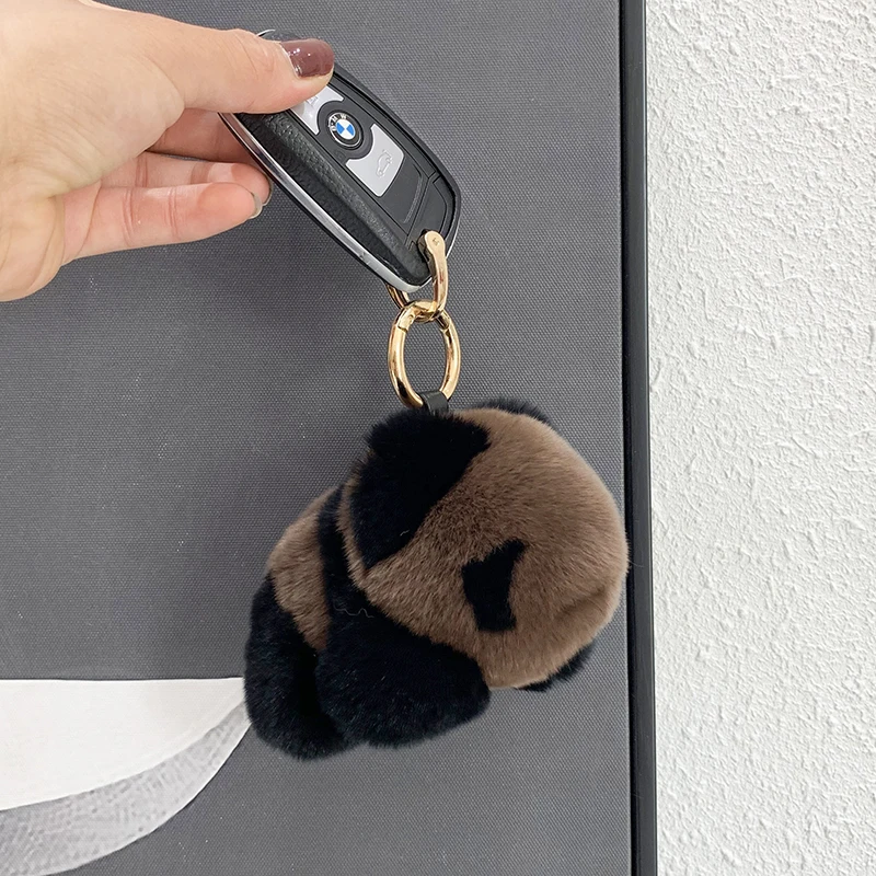 2022 New In Panda Real Rabbit Fur Handmade Cute Key Chain Keychains Bag Accessory Car Keychain Gift Keyrings Gifts Handmade
