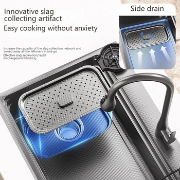 อ่างล้างจานสแตนเลสสีเทาในครัวเรือนขนาดใหญ่ช่องเดียวล้างผักและจานอ่างล้างหน้ามัลติฟังก์ชั่จานอ่างล้างหน้า 2