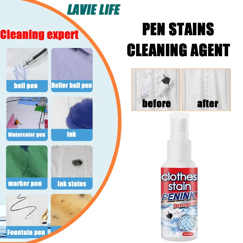 100ml Pen Stains Cleaning Agent Stain Remover Spray,apply To Various Pen Stains Effectively Remove Fabric LAVIE LIFE