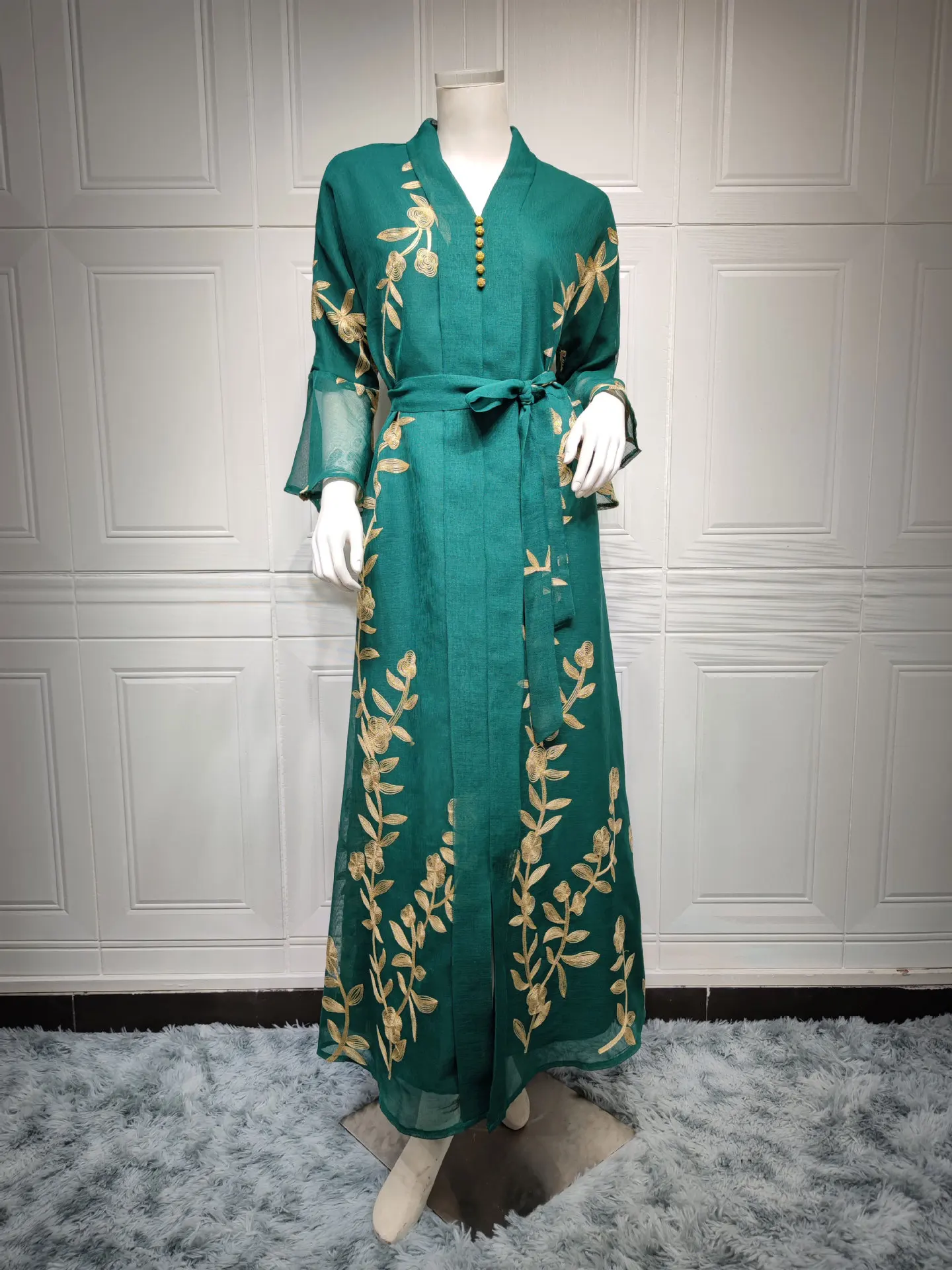 AB170 Muslim Four Seasons Gauze Embroidered Robe European American Women's Temperament Evening Dress Arab Dress