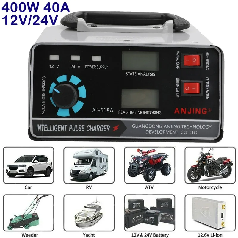 

12V/24V 400W 40A Automotive Battery Charger Smart Car Battery Charger Trickle Smart Pulse Repair For Truck Boat Motorcycle