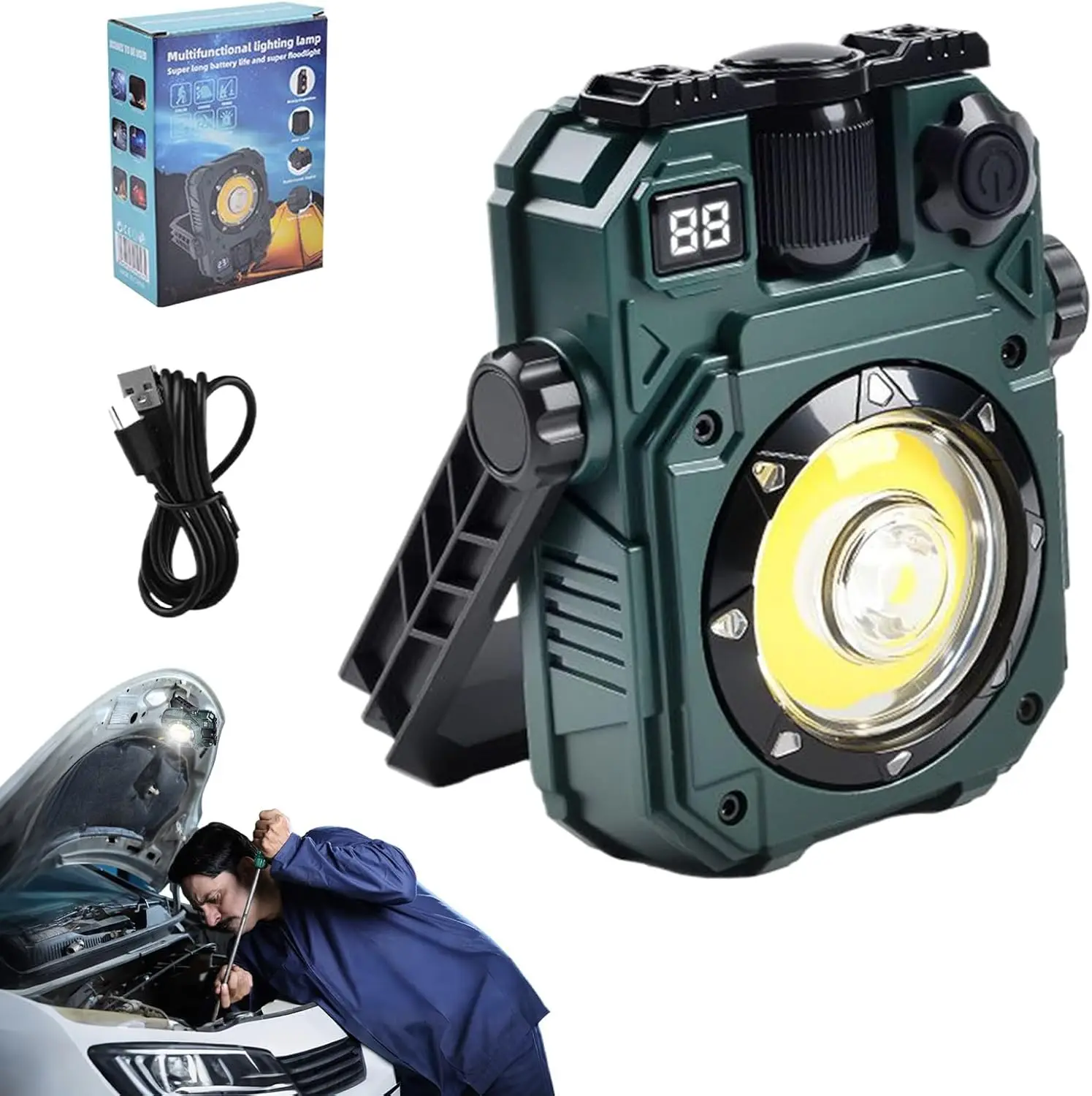 Versatile Magnetic LED Work Light - Solar Rechargeable, Waterproof, 5 Illumination Modes for Outdoor and Emergency Use