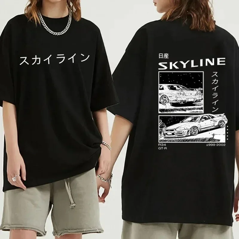 2024 mode Baumwolle T-Shirt Drift Japan Anime AE86 Inifirst D Sommer Casual T-Shirt R34 Skyline GTR JDM Übergroßen Druck T Shirts