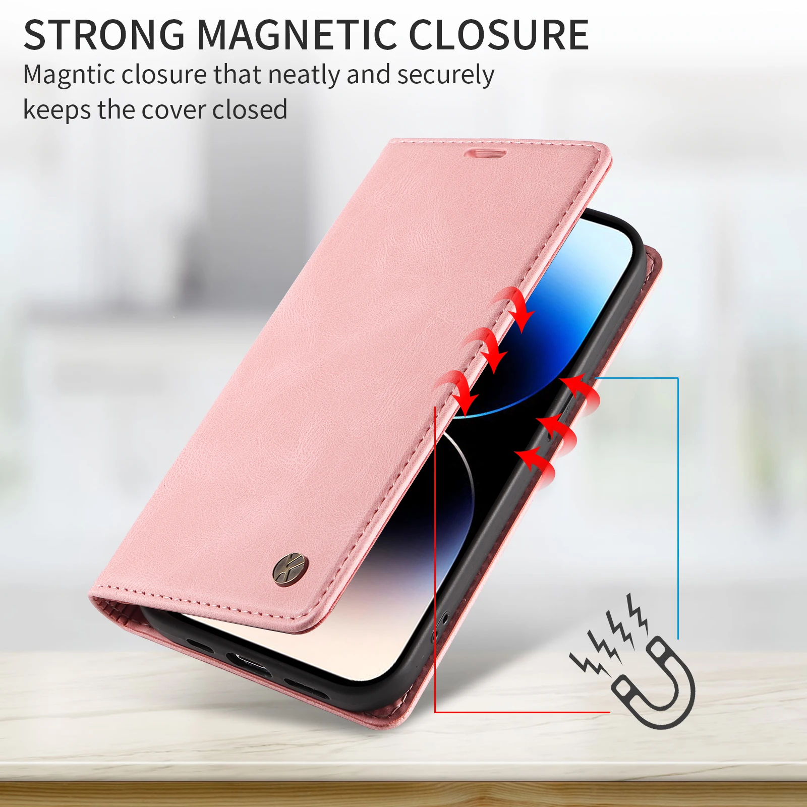 Magnetic Flip Leather Wallet Case with Card Slots and Stand Feature