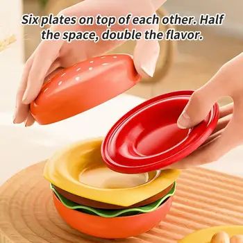 Set di piatti per hamburger Piatto per immersione a forma di hamburger Set di stoviglie multifunzionali Ciotole impilabili per tavolo da dormitorio domestico in appartamento 1