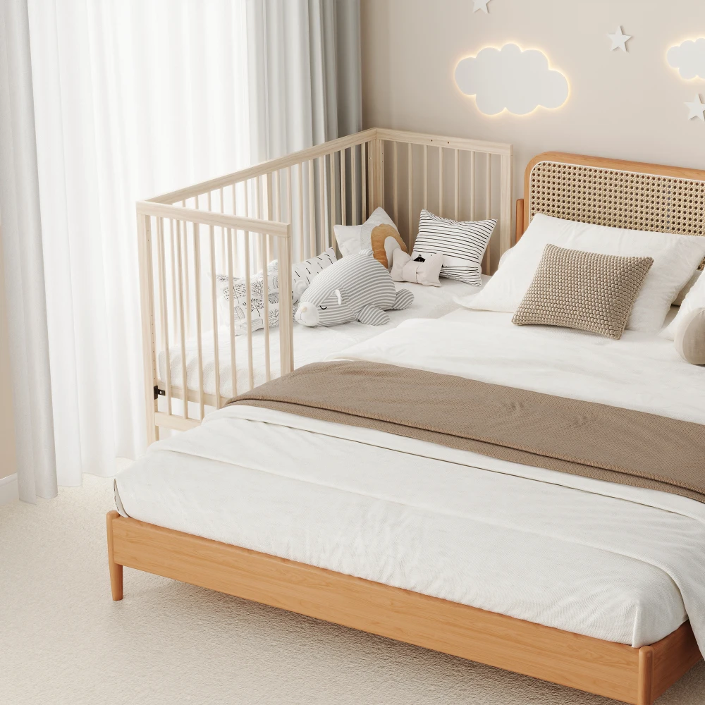 140x60x90cm Wooden Baby Cot, Convertible Into An Extra Bed / Painting Board Rack / Desk, Height Adjustable, No Mattress, Spruce S45fdd3822fb645d7a9c12f99e75519faW