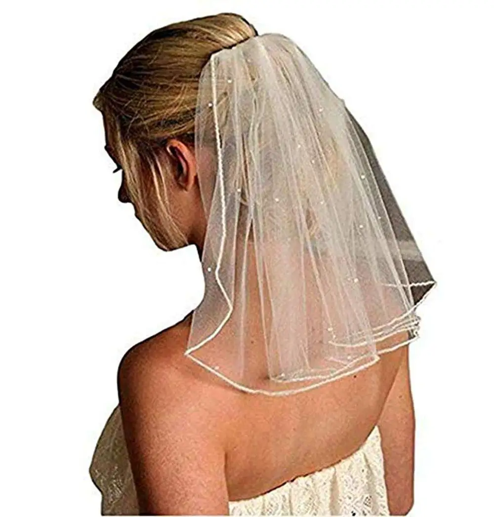 

Women's Short Wedding Veils with Comb Lace Appliques Beads Bridal Veil 2024