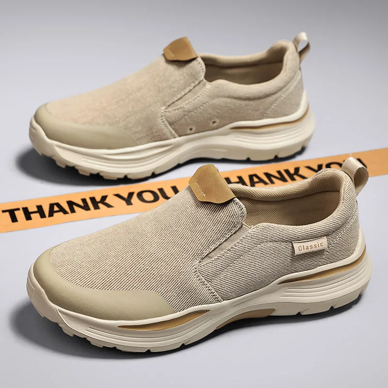 

New Soothing Breathable Sneakers Men Canvas Shoes Outdoor Thick Sole Massage Platform Shoes Walkking Comfty Slip On Men Footwear