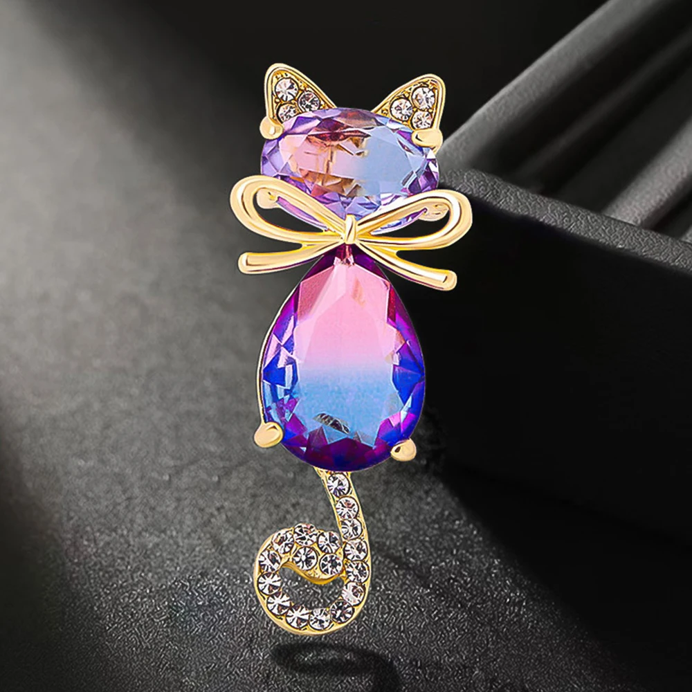 サインなしクリスタルラインストーン 子猫 ブローチピン サインなし