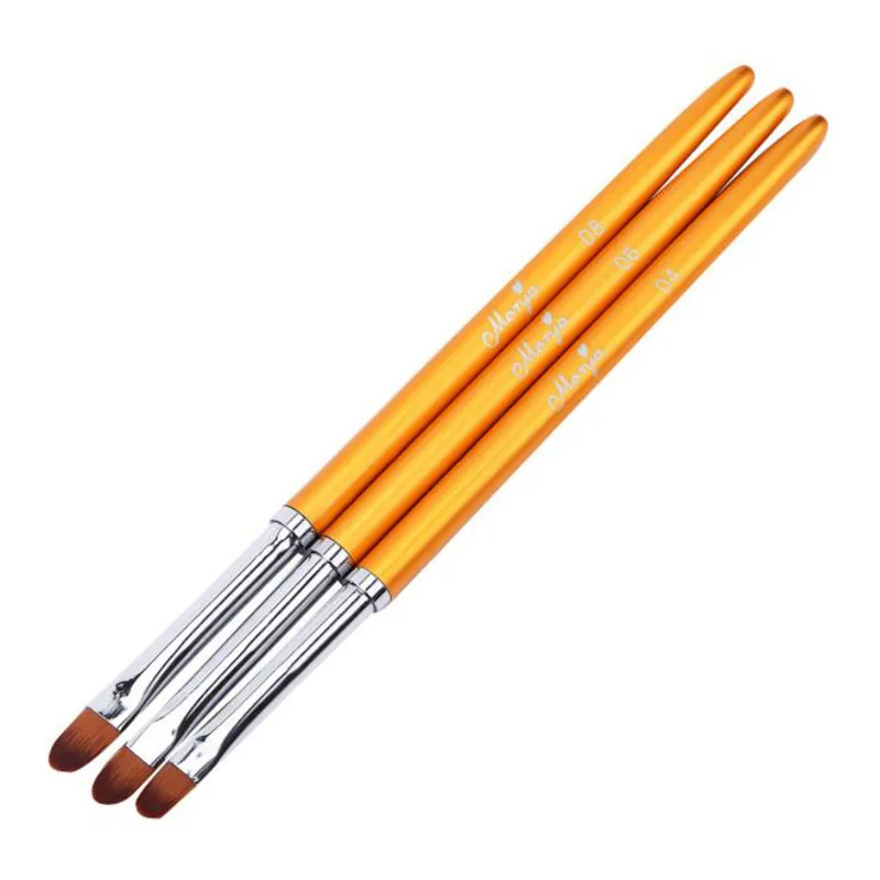 3pcs Profession Nail Art Metal Handle Acrylic UV Gel Extension Builder Petal Flower Painting Drawing Brush Manicure Tools