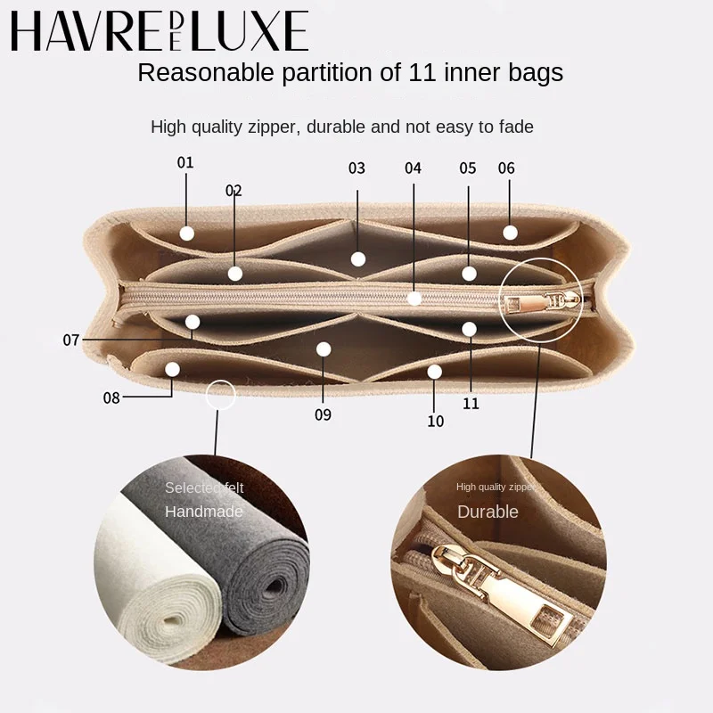 HAVREDELUXE Felt Insert Bag Organizer For Coach Tote Bag Liner City30 Black Purse Insert Felt Compartment Storage Bag Middle Bag