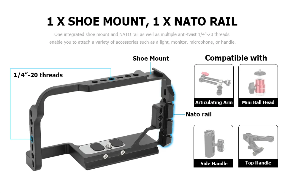 Full Camera Cage for Sony a7C/a7C II/a7CR With Integrated Arca-Type Base Camera