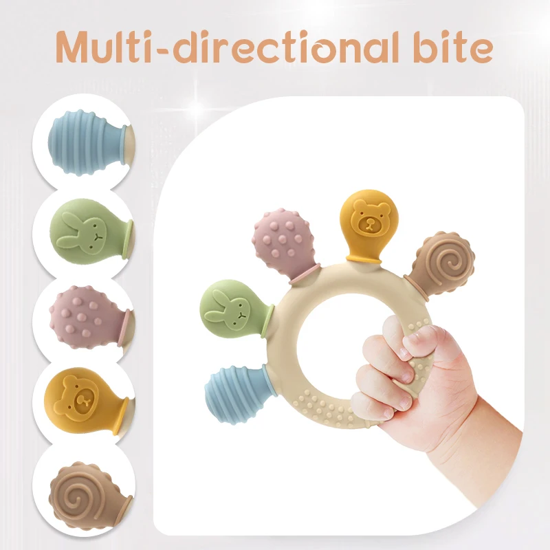 BPA Free Baby Silicone Teethers Sensory Toy Easy to Grasp Infant Teething Toys Food Grade Chewable Toys for Babies Newborn Gifts 2