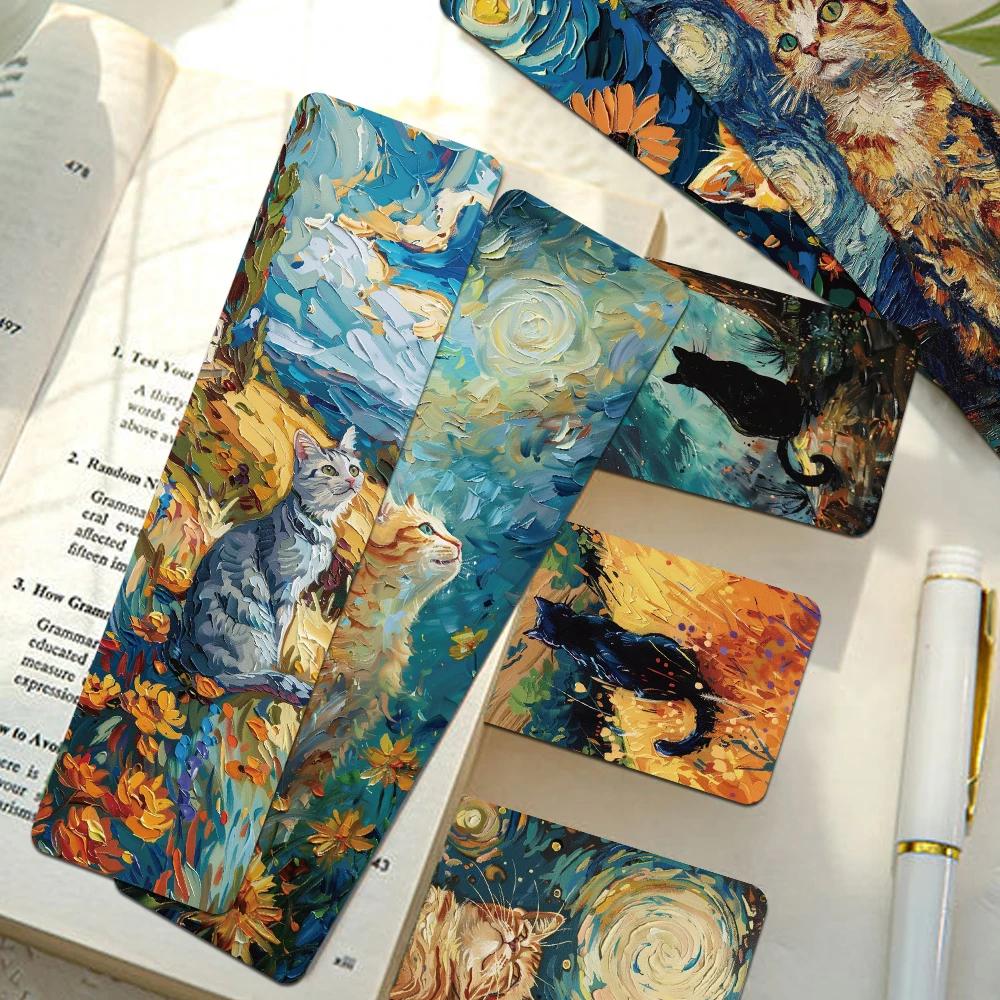 30pcs Oil Painting Cat Bookmarks Reading Pages Books Labeled School Stationary Supplies DIY Aesthetic Bookmark Decoration Cards