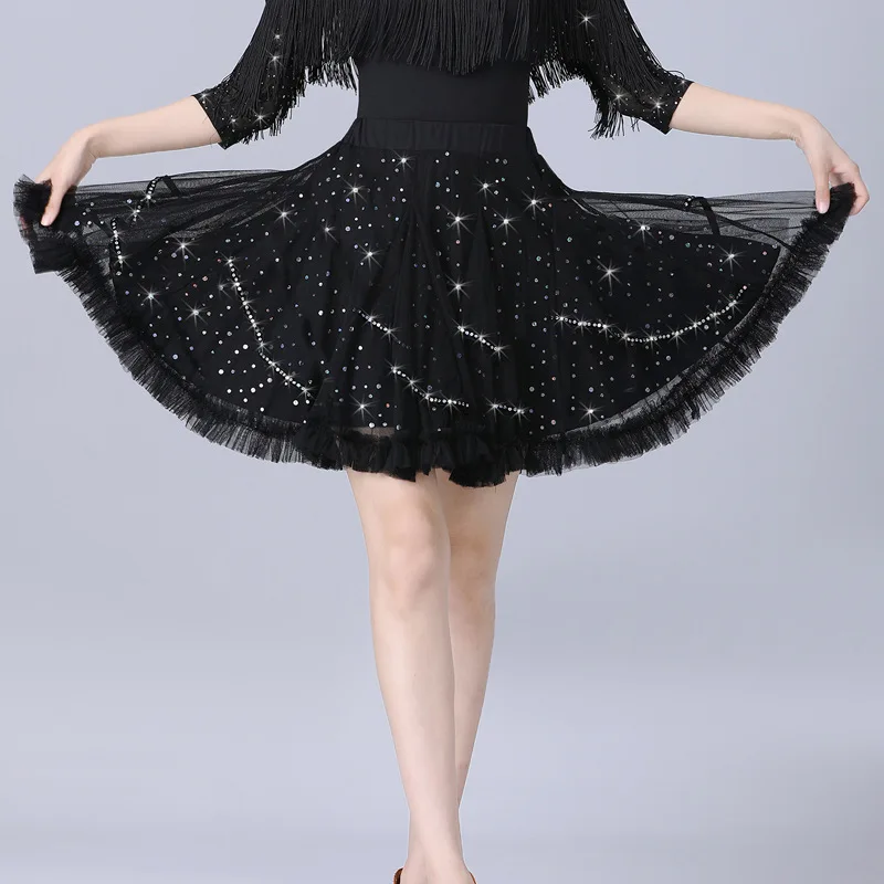 

Latin Dance Skirt Spring New Training Clothes Short Skirt Dance Half Skirt Professional Performance Clothing Sequins