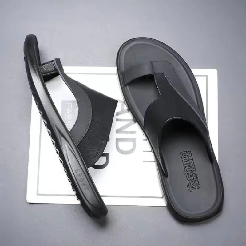

Lisapie slippers men leather luxury brand 2023 Fashion Flats Summer Beach Soft business slides for men Casual Outside Sandals