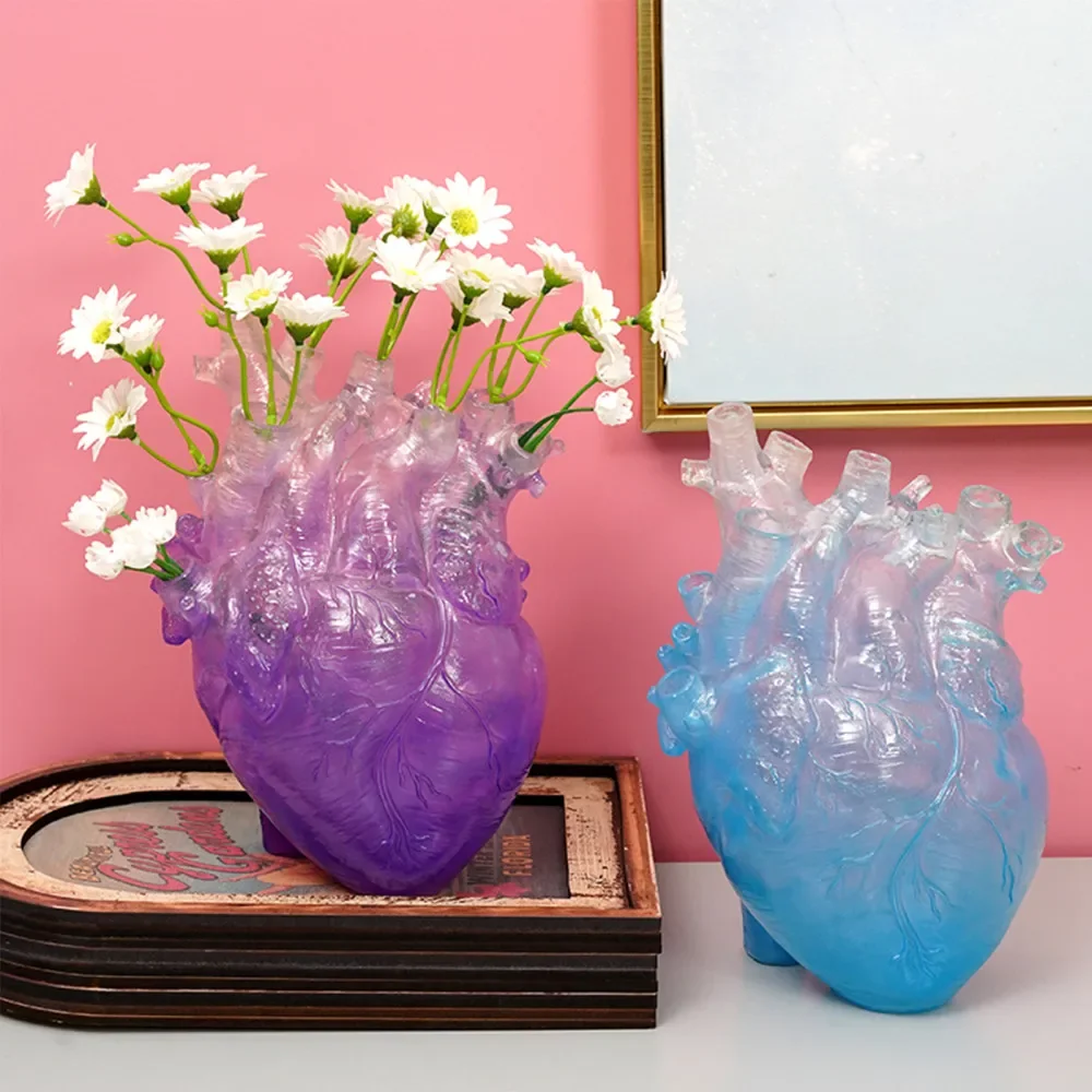 Transparent Heart Vase Creative Nordic Clear Resin Home Room Decor Unique Simulation Anatomical Flower Vases 2