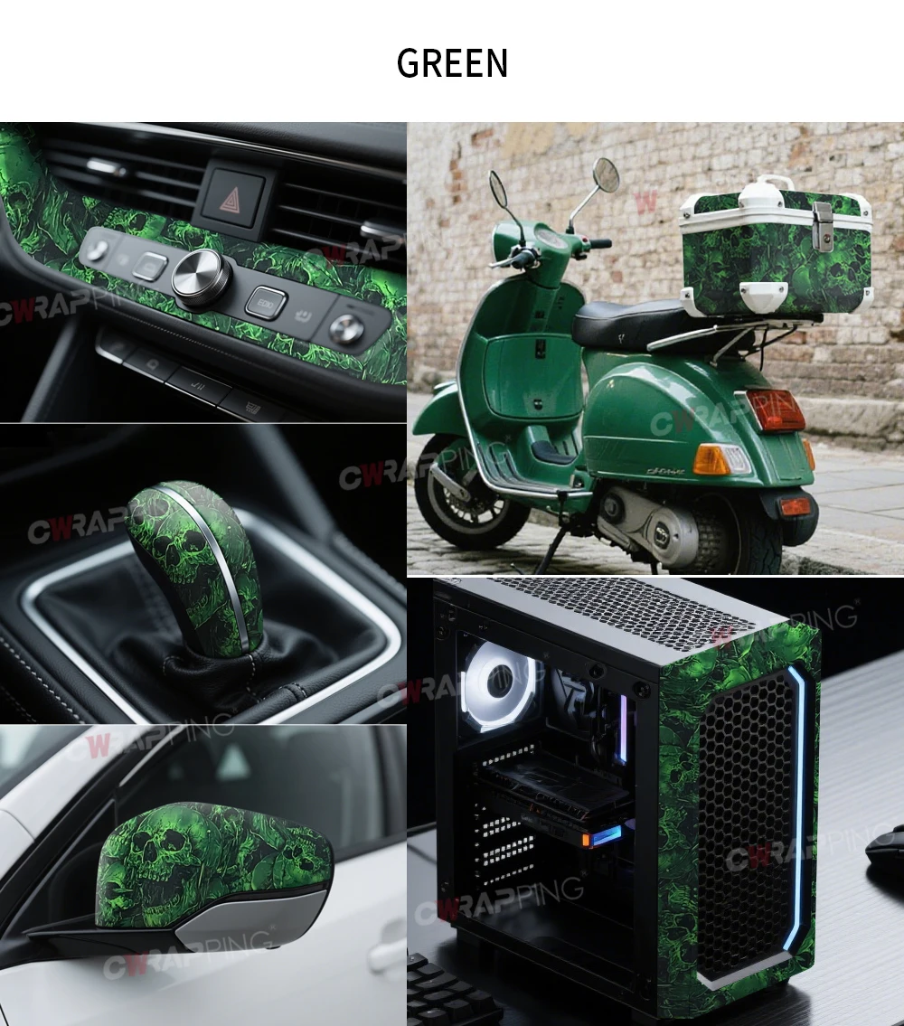 PVC Fahrzeug Dekoration Schädel Muster Vinyl Papier für Auto Abdeckung Wasserdicht Selbst-klebe Film Skelett Motorrad Aufkleber Wrap – Detail 11