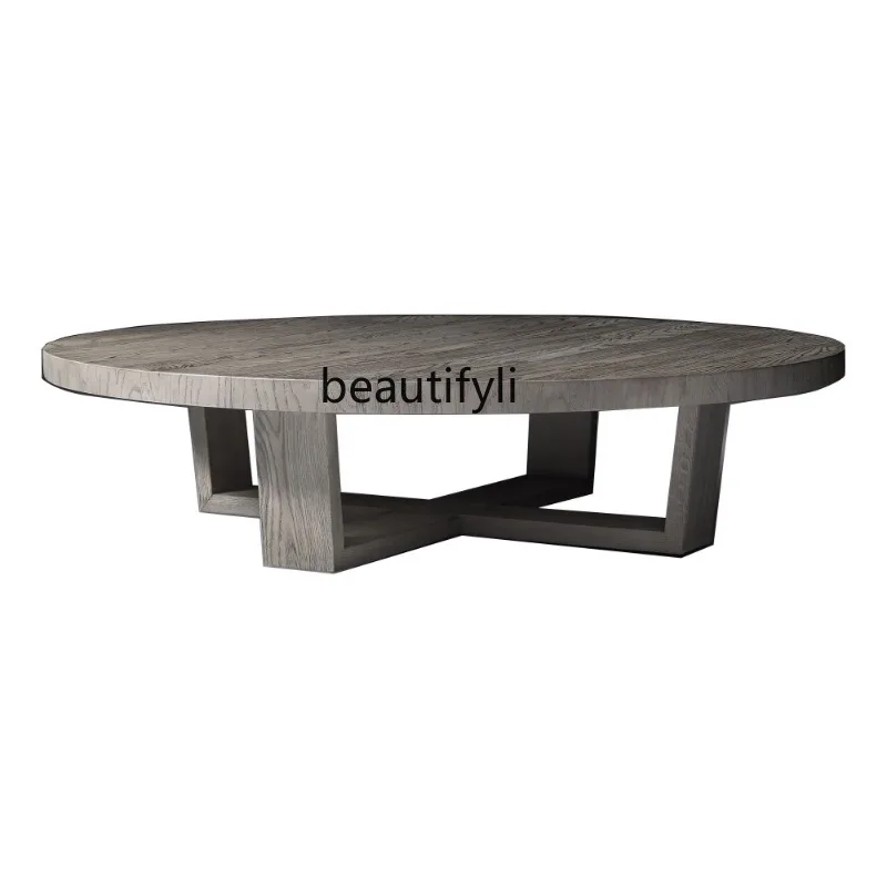 

American Country Retro Distressed Solid Wood Furniture Round Oak Modern Living Room Coffee Table Tea Table furniture