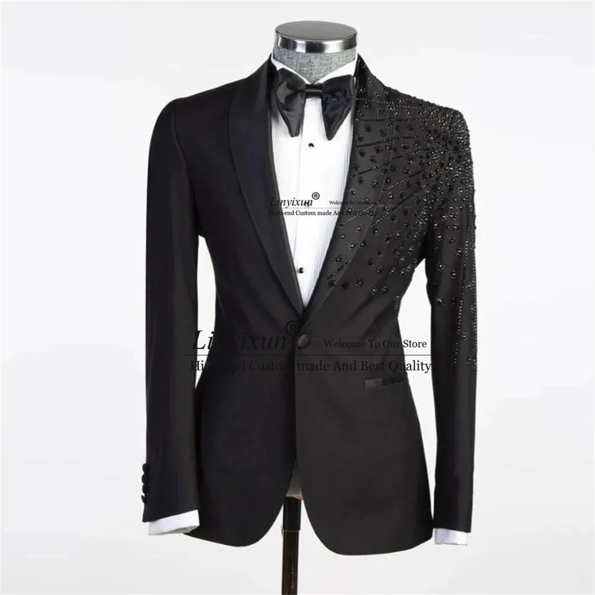 

Luxury Crystals Beaded Men Suits 2 Pieces Sets Male Prom Party Blazers Slim Fit Groom Wedding Tuxedos Terno masculinos completo