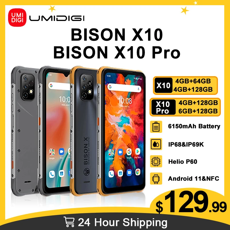 [24H Shipping]UMIDIGI Bison X10 X10 Pro 4GB+64GB/128GB NFC Global Smartphone IP68 Helio P60 20MP Triple Camera 6.53"HD+ 6150mAh umidigi latest phone