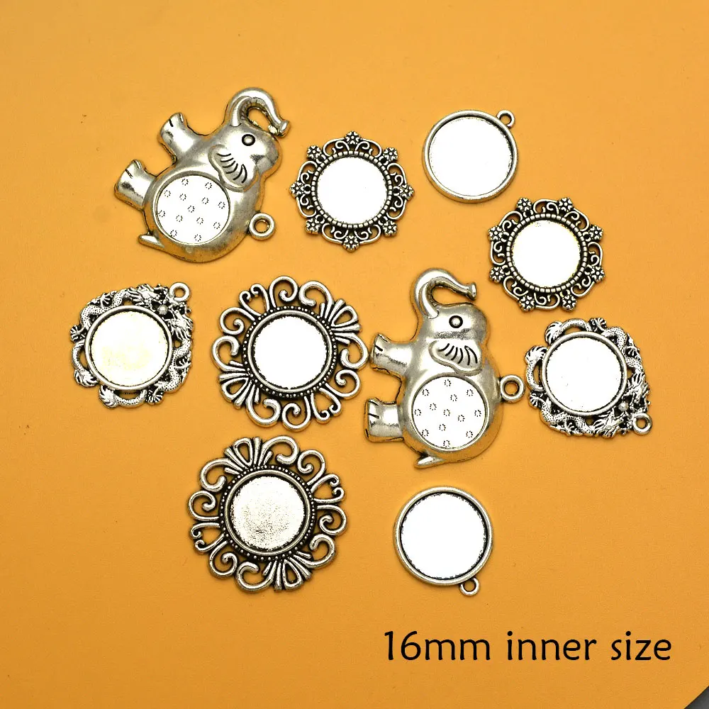 

16mm Inner Size Antique Silver Plated Zinc Alloy Pendant Blank Cameo Cabochon Flower Base Setting Bezels Jewelry Accessories