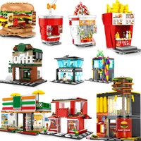 Mini Shop Market Street View Sets Model Building Blocks Hamburger Restaurant Retail Store Creative Architecture Friend Girl City 1