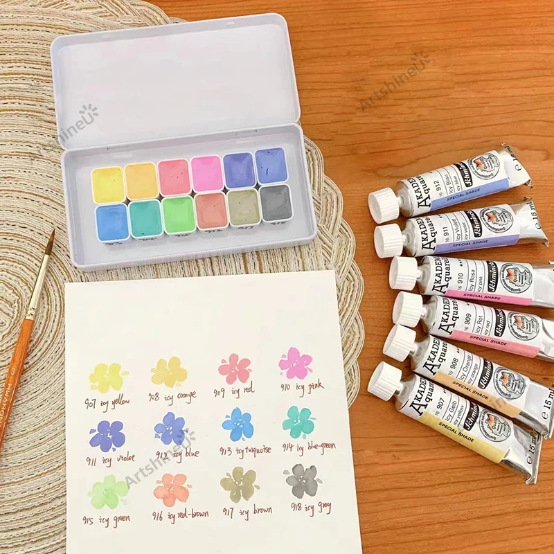 

Schmincke 12-Color Macaron Candy Icy Watercolor Paint Sub-package Academy Grade 1/2ML Portable Painting Palette Art Supplies Set