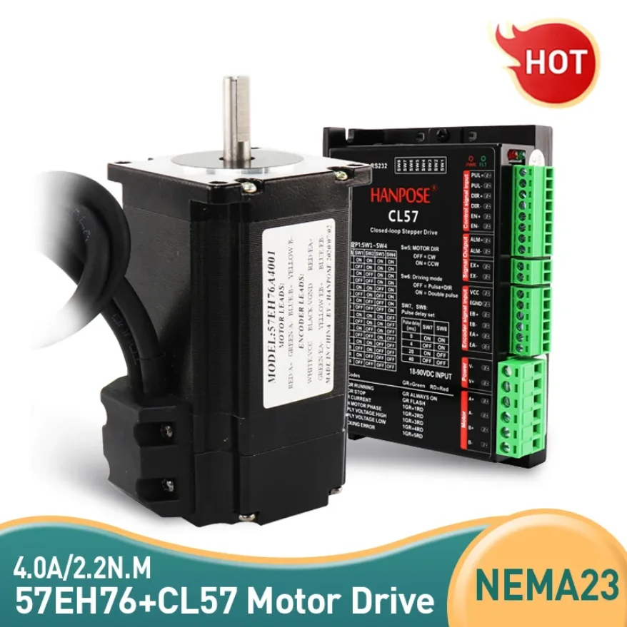 4.0A 2.2N.m 스텝 서보 모터 57EH76A4001+CL57 세트 NEMA 23 폐쇄 루프 DC-18-90V 서보 드라이버(3D 프린터용)