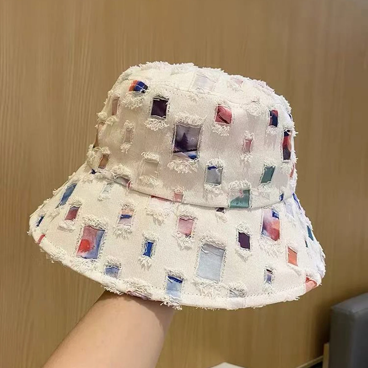 Ripped Style Solid Color Wide-Brimmed Bucket Hat for Women, Face-Slimming Sunshade Bucket Hat for Men, Cool and Casual Hat, Trendy and Cute Fashion for Shopping and Hiking