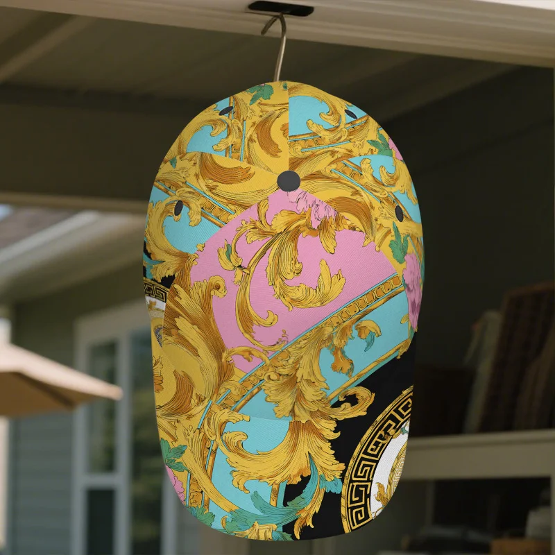1pc Baroque Fantasy Print Baseball Cap - Adjustable Snapback Hat with Vibrant Full-Body Design, Black & Golden Accents, Perfect