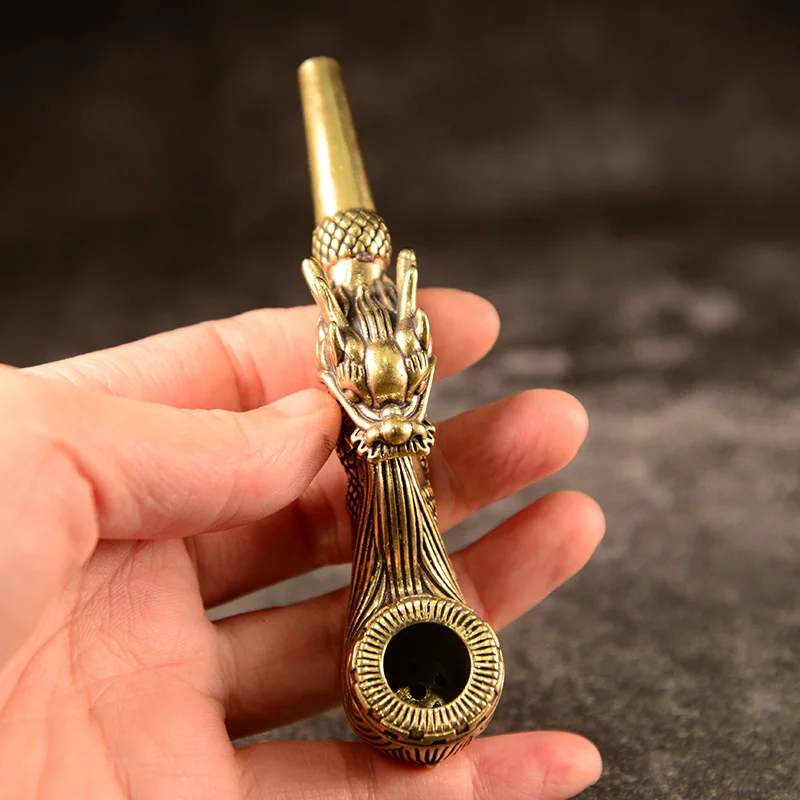 Tobacco Pipe Smoking Pipe Vintage Brass Tobacco Pipe Creative Dragon Head Design Gift For Father/Grandfather