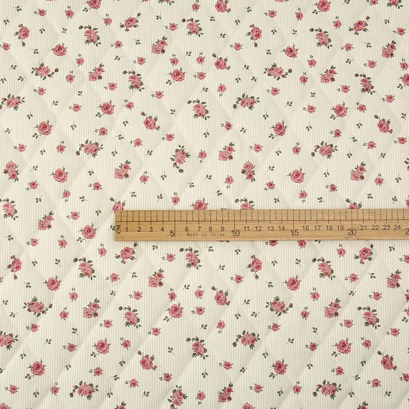 Quilted Corduroy Cotton Fabric with Floral Print for Winter Clothing and DIY Sewing