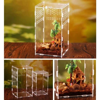 Caja de cría de reptiles acrílica, terrario transparente, hábitat, insectos, arañas, lagartos, escorpión, jaula de alimentación, caja arboreal 1