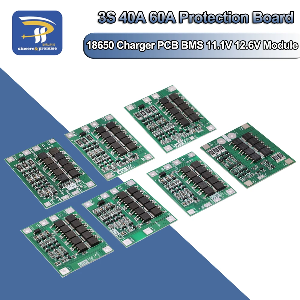 3S/4S 20A 40A 60A Li-ion Lithium Battery Charger Protection Board 18650 BMS Drill Motor 11.1V 12.6V/14.8V 16.8V Enhance/Balance