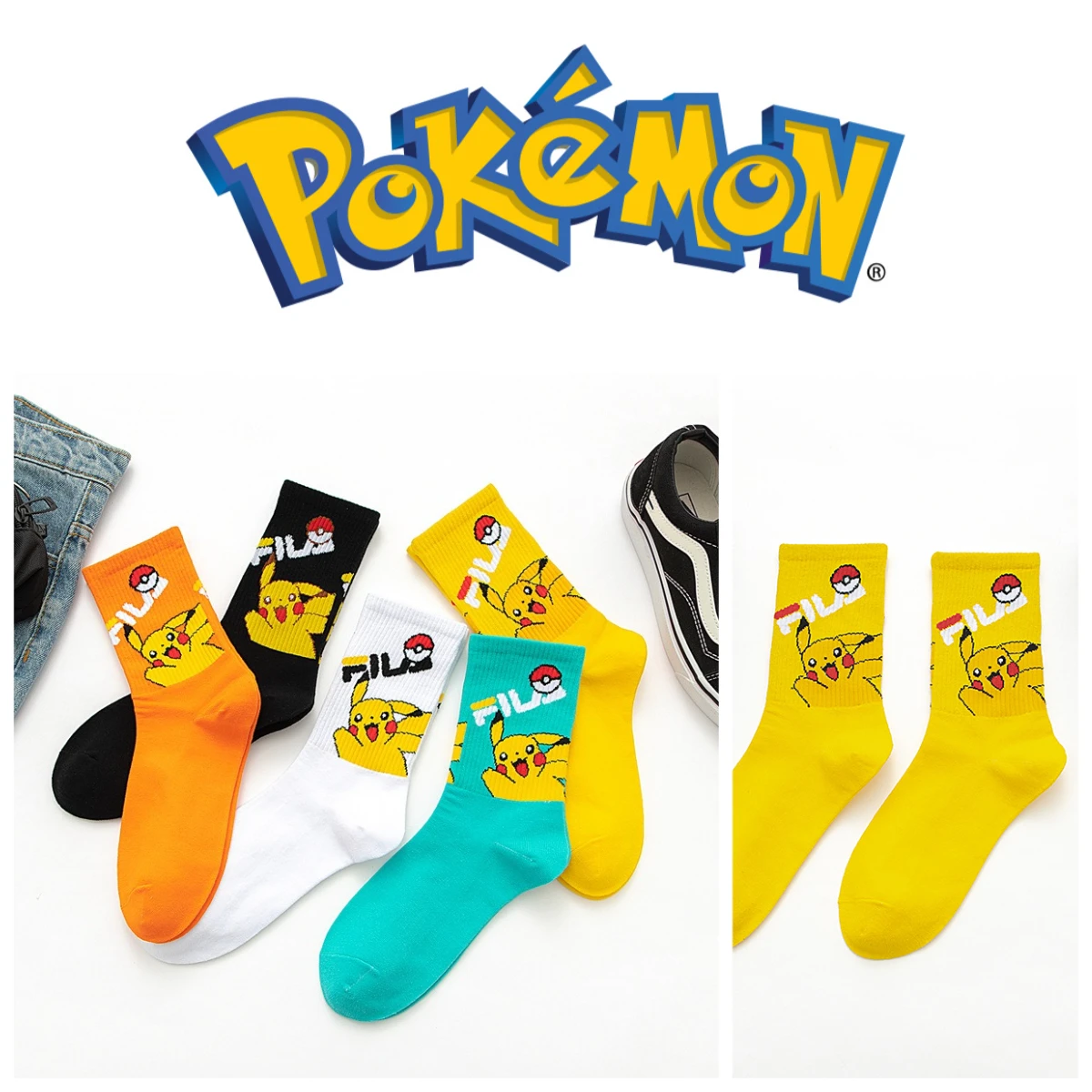 Cute Pokemon Socks Cartoon Prints Cosplay Anime Accessories Casual Sports Breathable Stockings Kawaii Pikachu Kids Toys Gifts