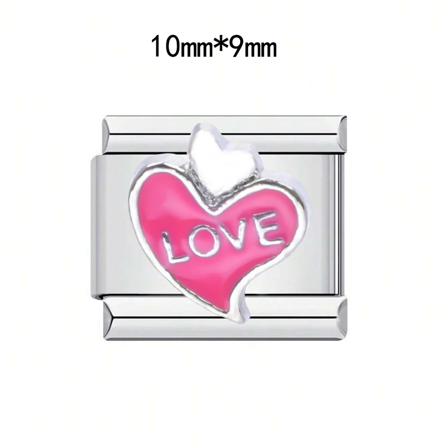 1PC DIY Edelstahl Italienische Charm Links Fit Für 9mm Armbänder Frauen Männer Schmuck Machen Zubehör Herz Liebe CZ strass – Detail 24