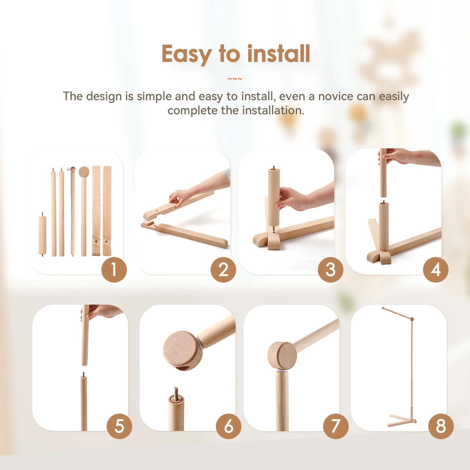 Wooden Mobile Bracket 0-12 Months Toy Crib Bell Floor Stand Newborn Crib Bell Hanging Stand Baby Crib Bell Stand Baby Rattle Toy