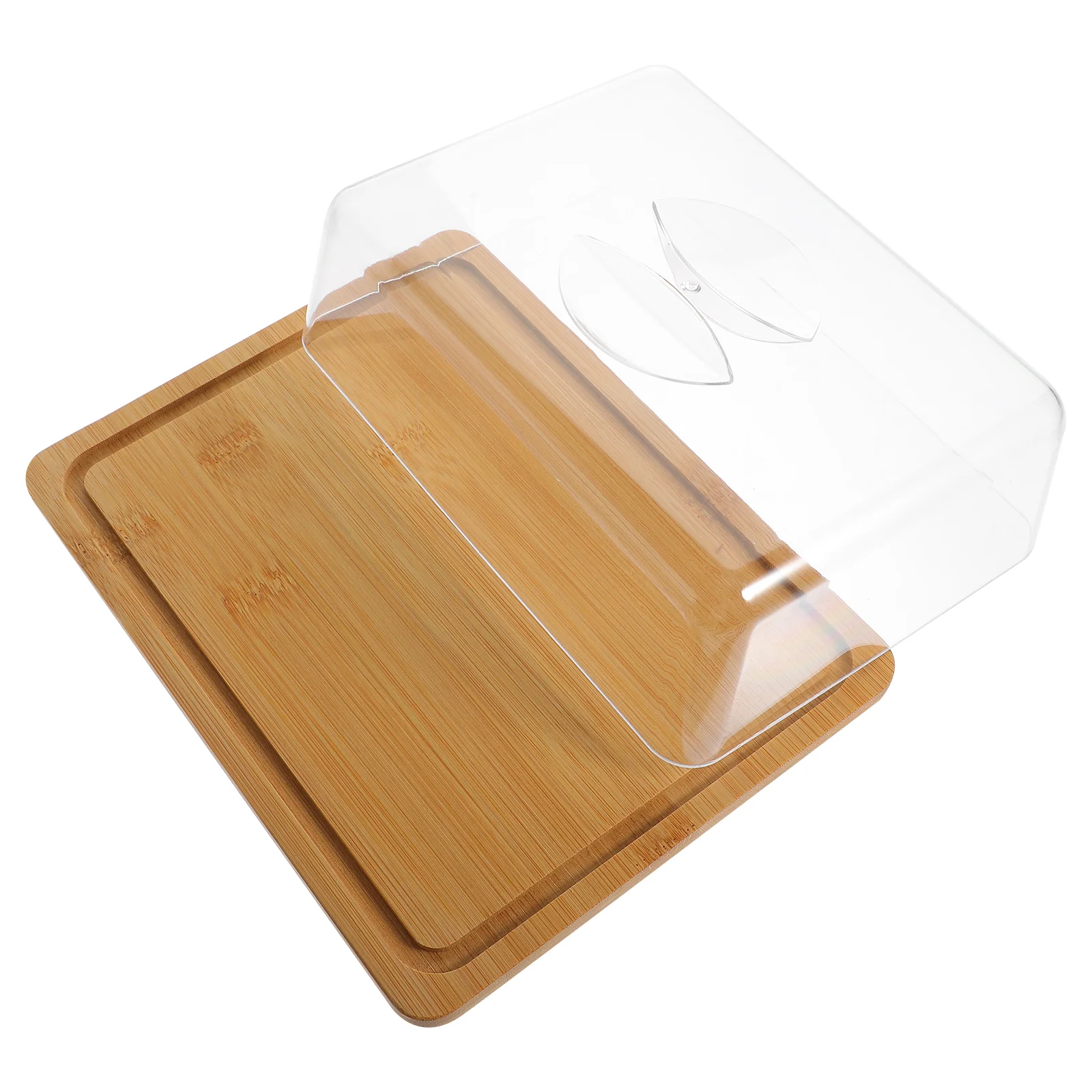 

Rectangular Cake Cover Bamboo Stands Plate with Dome Paper Cup Acrylic Display Pan