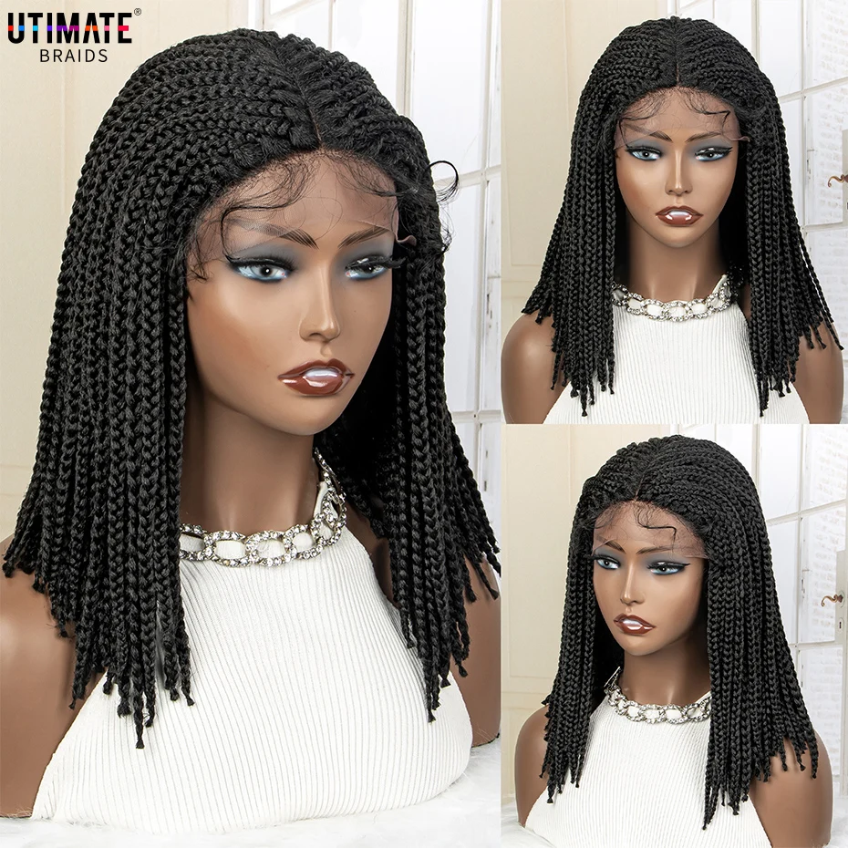 

14 Inches T Part Synthetic Bob Braided Wigs for Black Women Lace Frontal Braiding Wig Bob Wigs with Baby Hair 9x4x1 Lace Wig