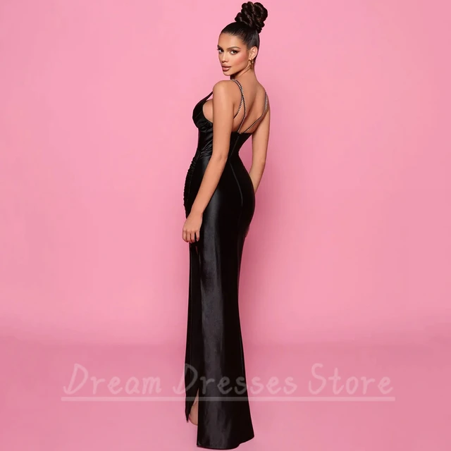 Sexy Deep V-Neck Spaghetti Straps Evening Dress Sleeveless Open 