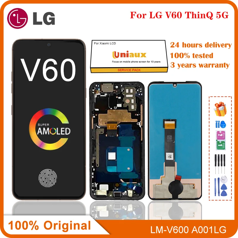 6.8" Original Amoled For Lg V60 Thinq 5g V600 Lcd Display With Frame