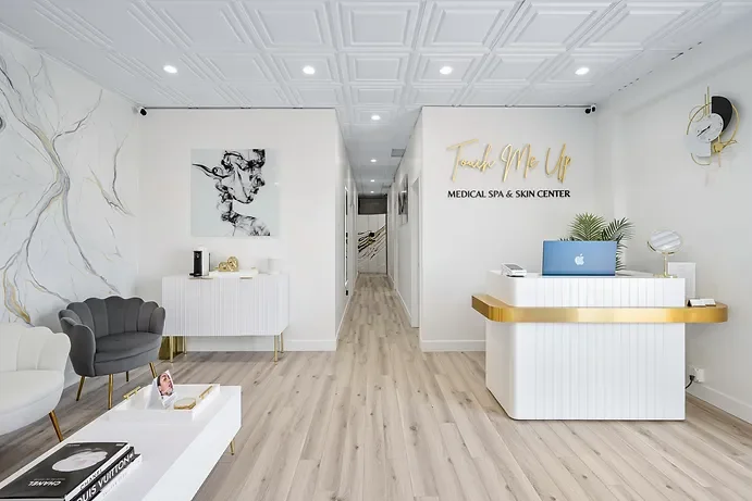 USA CA UK AU GER Local Stock Modern beauty shop spa white front counter desk wooden gold frame salon reception desk luxury