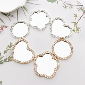 Miroir d'amour incrusté de diamants, accessoires de bijoux à faire soi-même, miroir de maquillage circulaire à fleurs, voyage 1