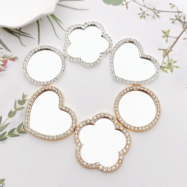 Miroir d'amour incrusté de diamants, accessoires de bijoux à faire soi-même, miroir de maquillage circulaire à fleurs, voyage 1